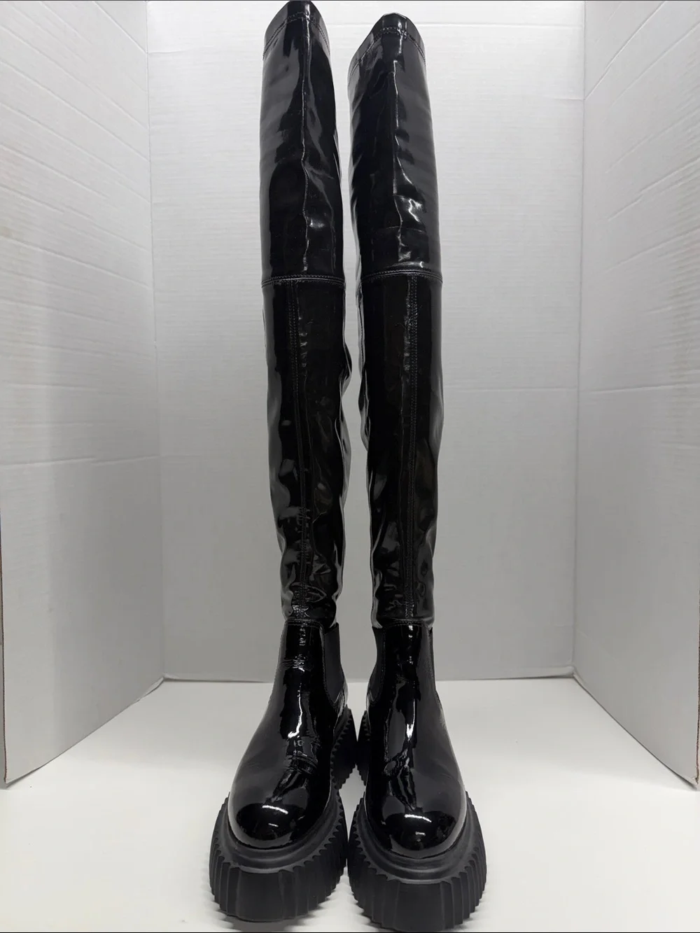 AGL Over The Knee Boots Tall Pull On Patent Shiny Leather Stretch Black Size 6.5